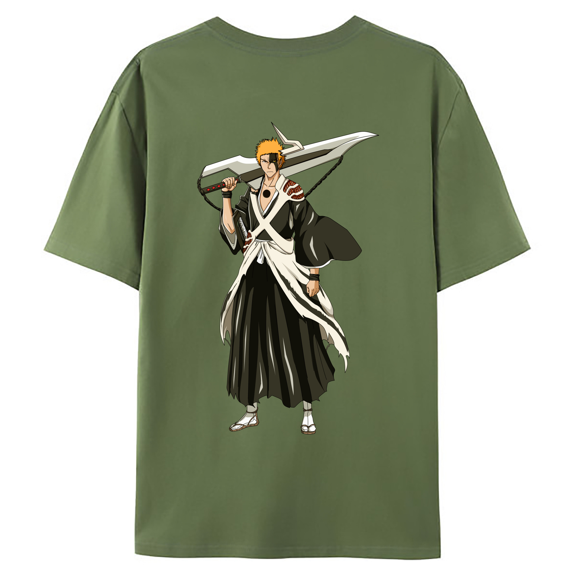 （画像用） ブリーチ 黒崎一護（くろさき いちご）BLEACH Kurosaki Ichigo 綿100％ メンズ半袖Tシャツ（バックプリント） 通気性